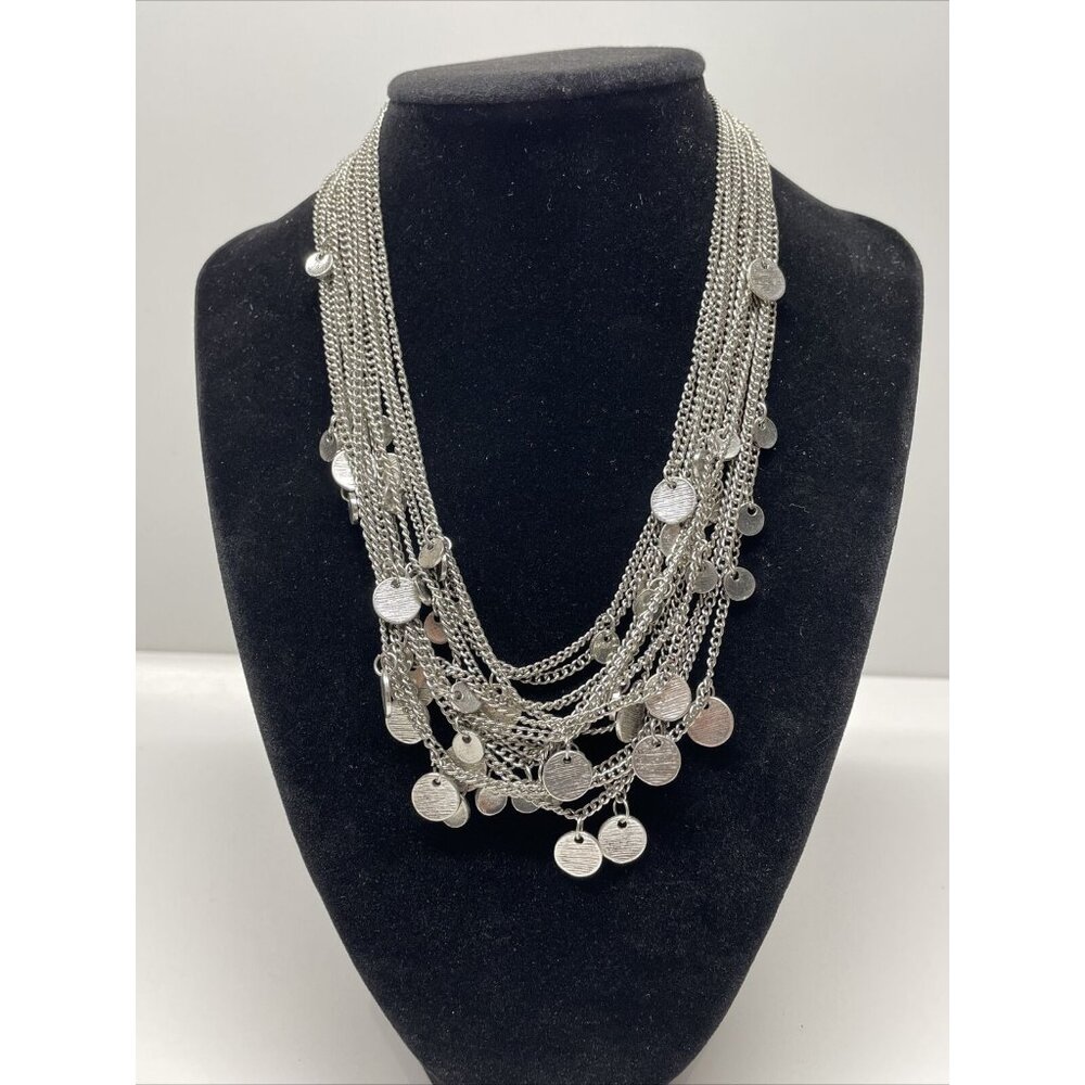 LOFT multi strand chain necklace with disk dangles silver tone Collar Statement